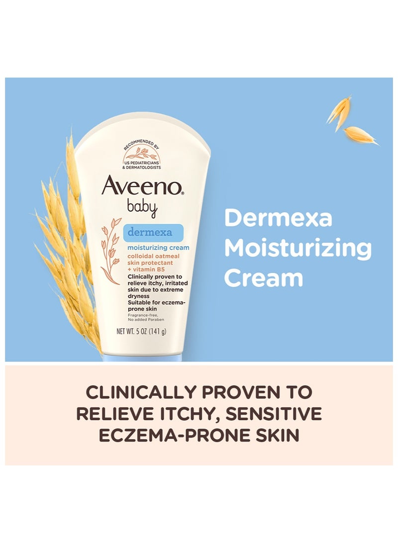Aveeno Baby Dermexa Moisturizing Cream 5oz, 141g with Colloidal Oatmeal Skin Protectant& Vitamin B5 to Relieve Itchy, Irritated Skin Due to Extreme Eczema Dryness, Fragrance Free, No added Paraben - Image 3